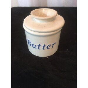 The Original Butter Bell Crock by L Tremain Raised Blue Letters Farmhouse Retro